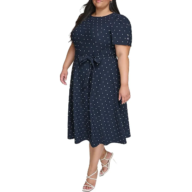 DKNY Womens Plus Knit Polka Dot Midi Dress