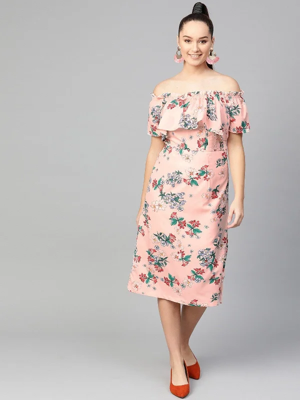 Women's Floral Off-Shoulder Midi Dress - Pannkh