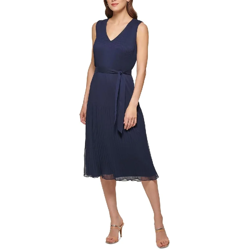 DKNY Womens Pleated Polyester Midi Dress