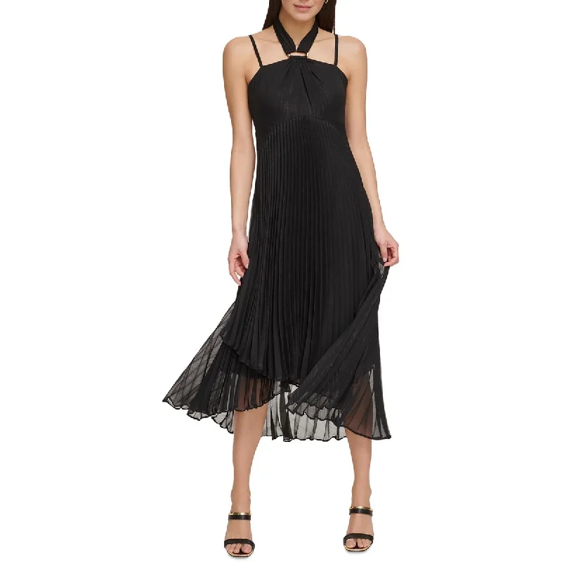 DKNY Womens Metallic Chiffon Midi Dress