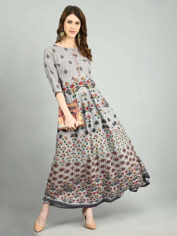 Women Grey Printed Cotton  Dress by Myshka (1 Pc Set)