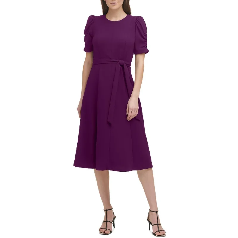 DKNY Womens Ruched Midi Midi Dress