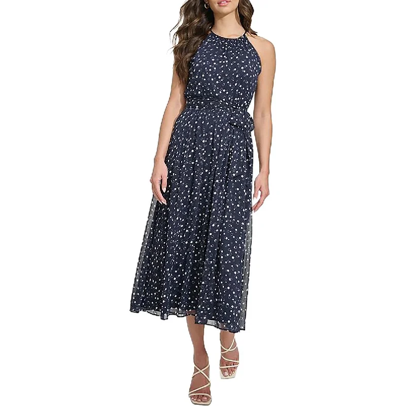 DKNY Womens Polka Dot Halter Neck Midi Dress