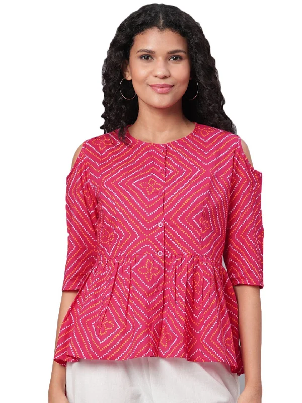 Women Pink Printed Cotton Top by Myshka (1 Pc Set)