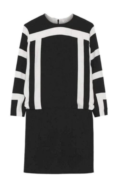 Black and White Monocrome Crepe Shift Dress