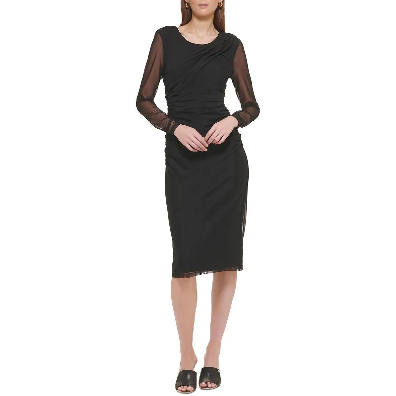 DKNY Womens Illusion Ruched Midi Dress