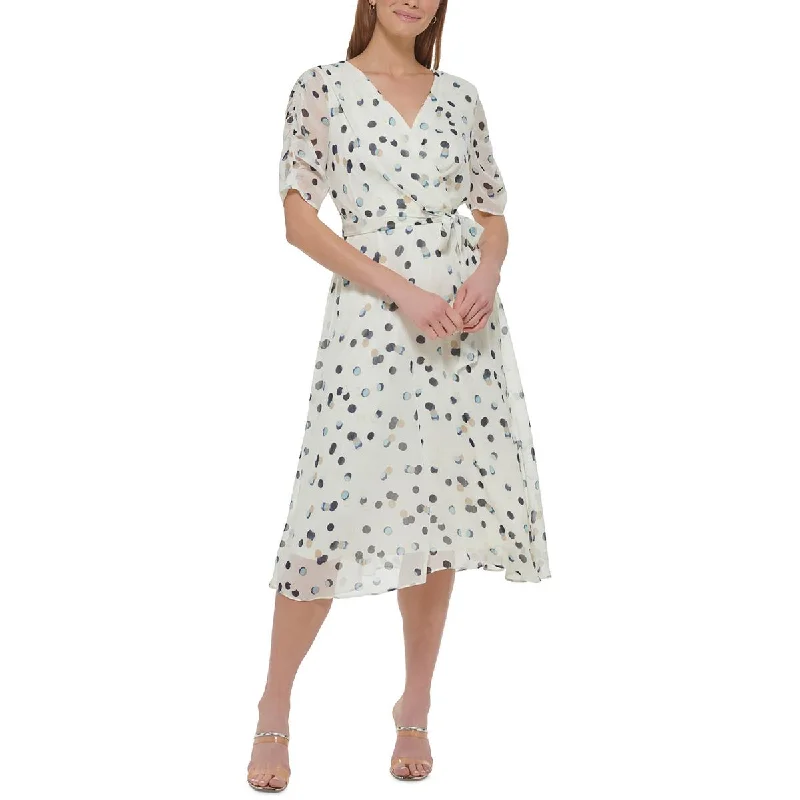 DKNY Womens Polka Dot  Midi Dress