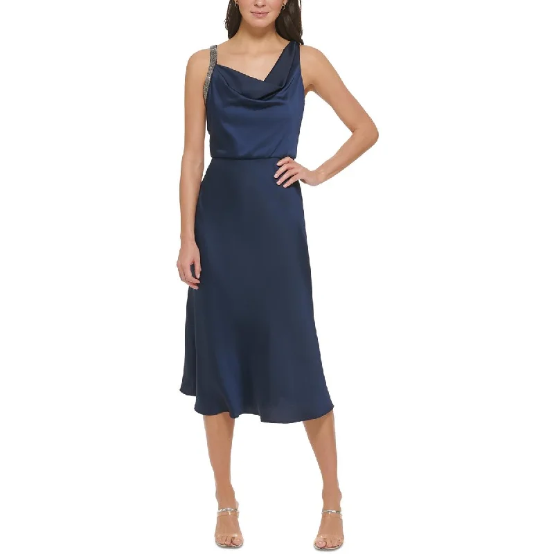 DKNY Womens Embellished Straps Crepe Midi Dress