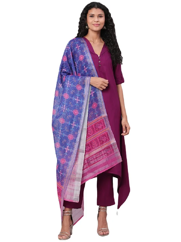 Women Purple Silk Kurta with Pant & Dupatta Set by Myshka (3 Pc Set)