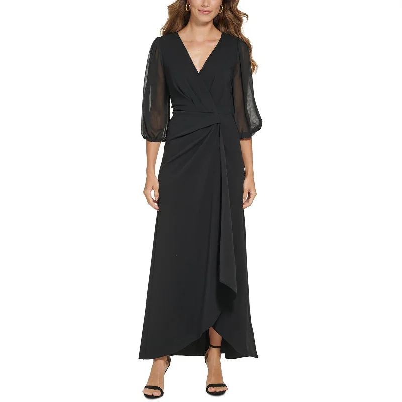 DKNY Womens Crepe Faux Wrap Midi Dress