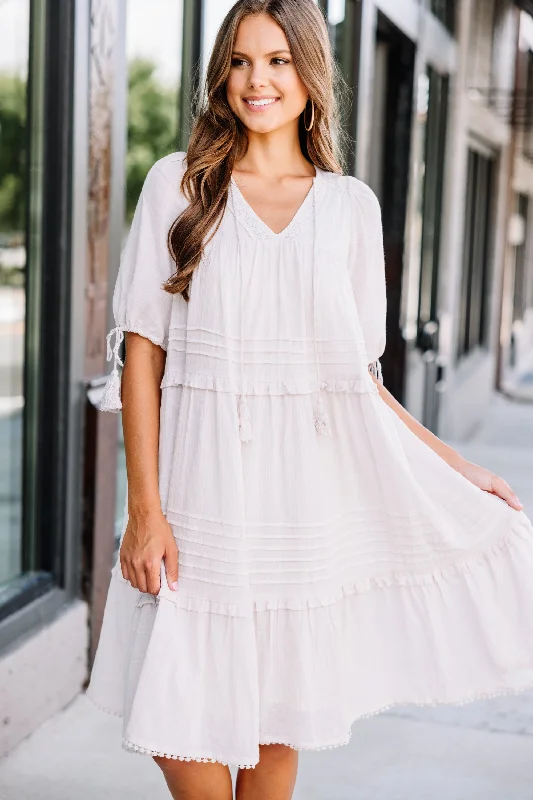 Sweet Mornings Natural White Ruffled Midi Dress