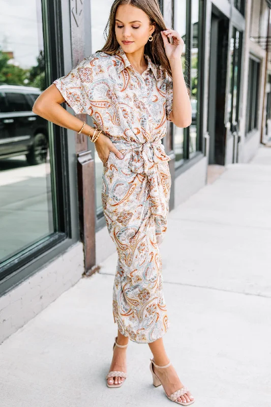 New Loves Sand Brown Paisley Midi Dress