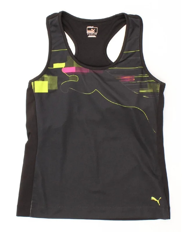 PUMA Womens Graphic Vest Top UK 14 Medium  Black Polyester