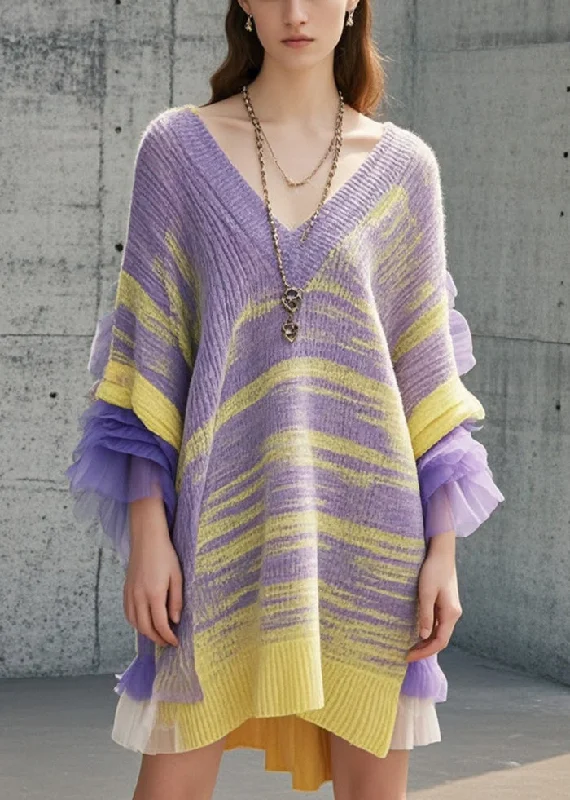 DIY Multicolor Tie Dye Patchwork Tulle Sweater Dress Fall