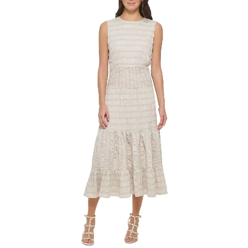 DKNY Womens Smocked Long Maxi Dress