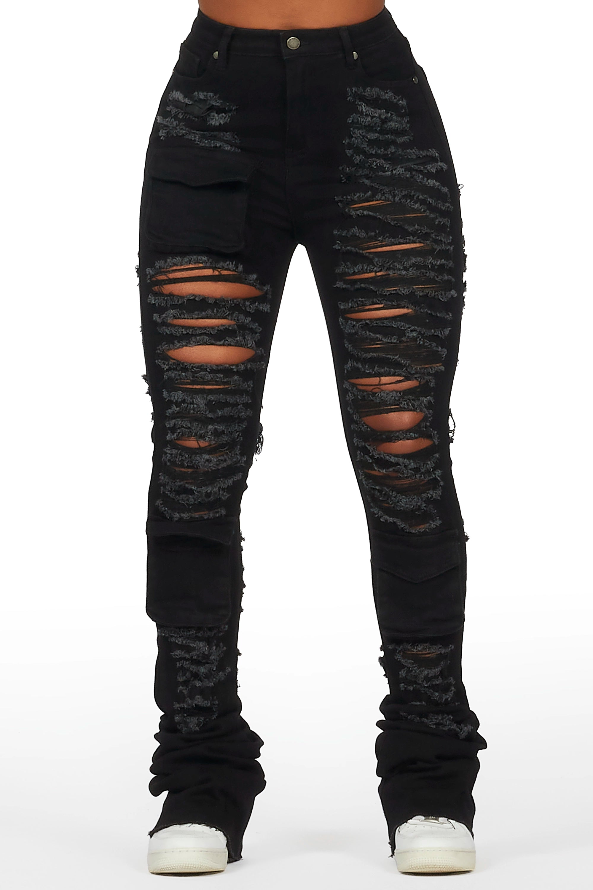 Capria Black Ultra Distressed Super Stacked Jean