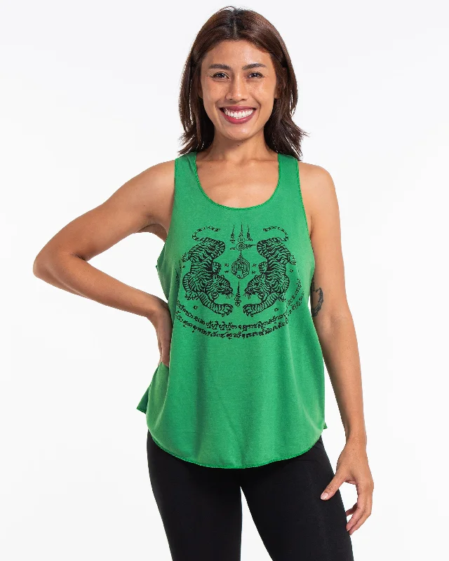 Womens Tiger Tattoo Tank Top in Green