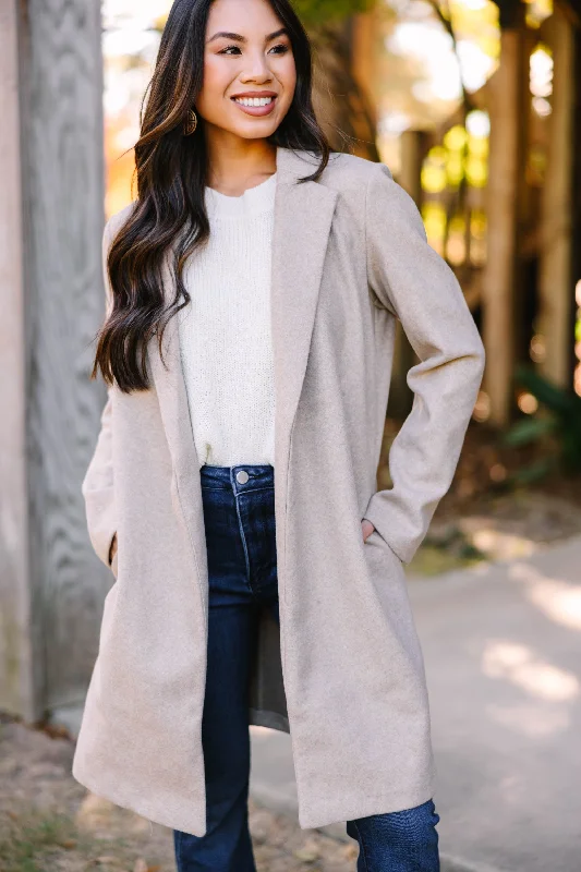 All For You Oatmeal White Long Line Coat