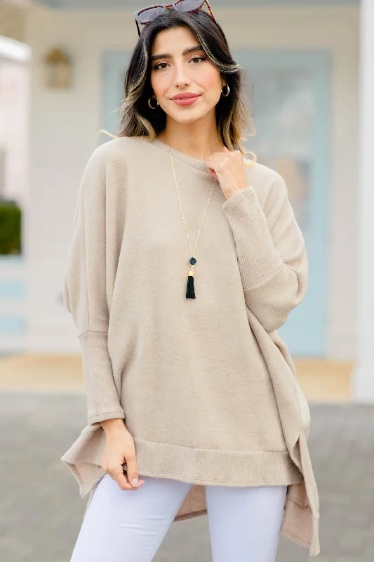 Like I Said Taupe Brown Brushed Knit Poncho Top