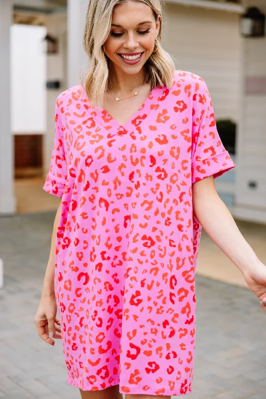 Walk On The Wild Side Pink Leopard Dress