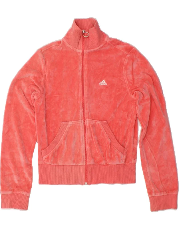 ADIDAS Womens Velour Tracksuit Top Jacket UK 8 Small  Pink Cotton