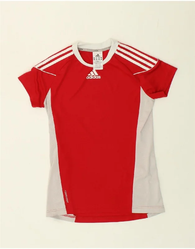 ADIDAS Womens Climacool T-Shirt Top UK 12 Medium Red Colourblock Polyester