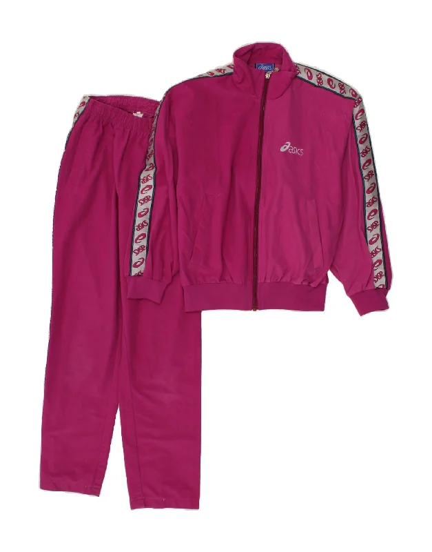 ASICS Womens Graphic Full Tracksuit IT 42 Medium Pink Polyester