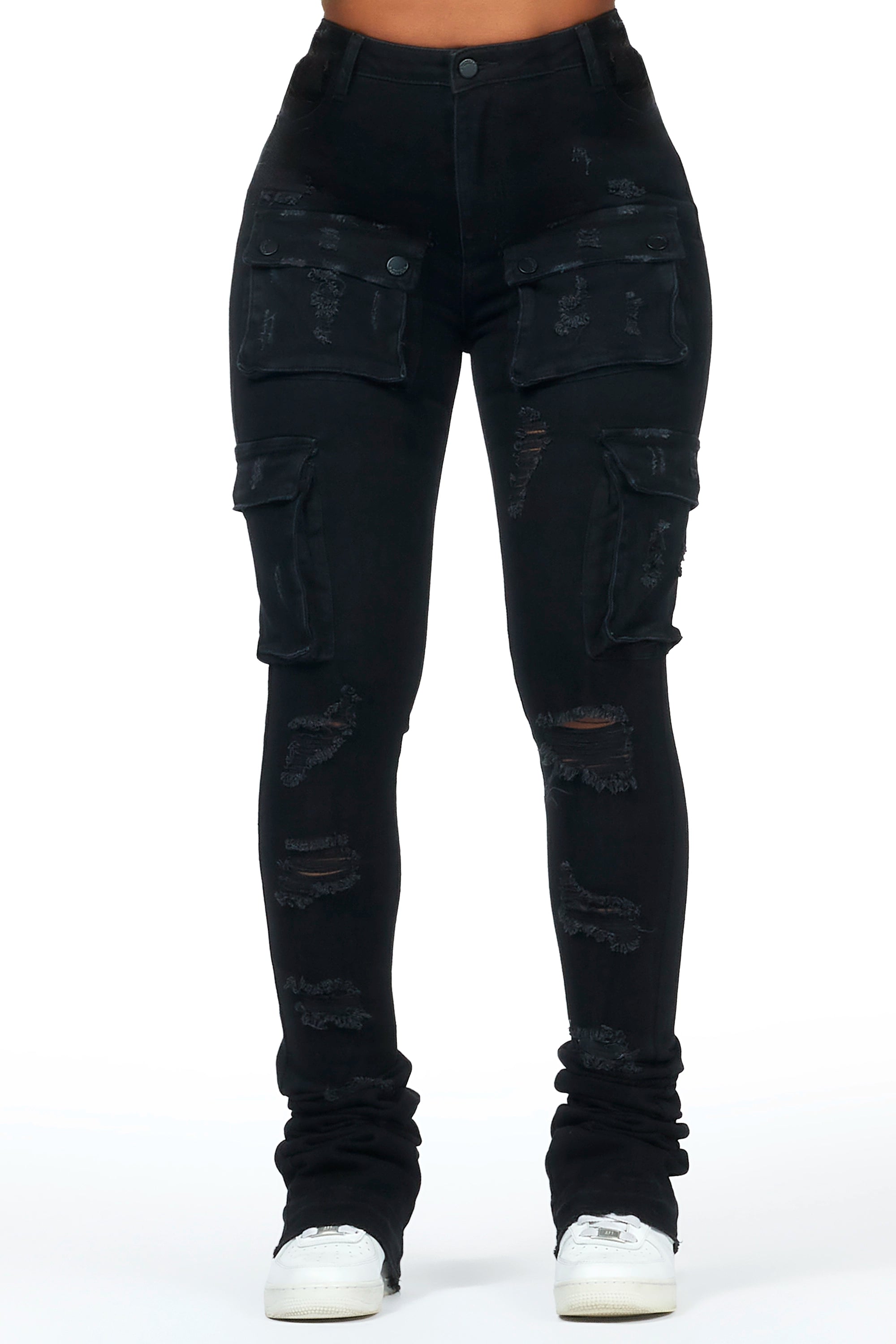 Noor Black Cargo Super Stacked Jean