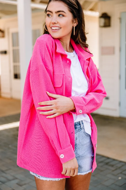 Keep It Up Fuchsia Pink Ribbed Shacket