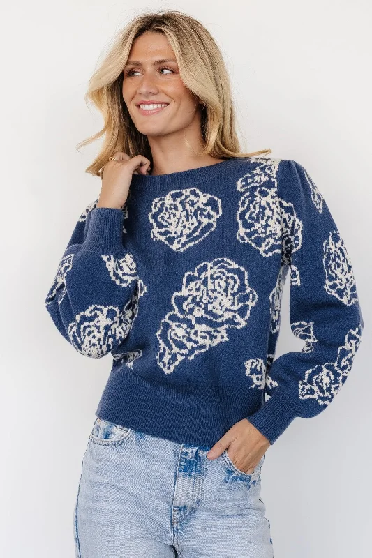 Blake Floral Sweater | Blue + Cream