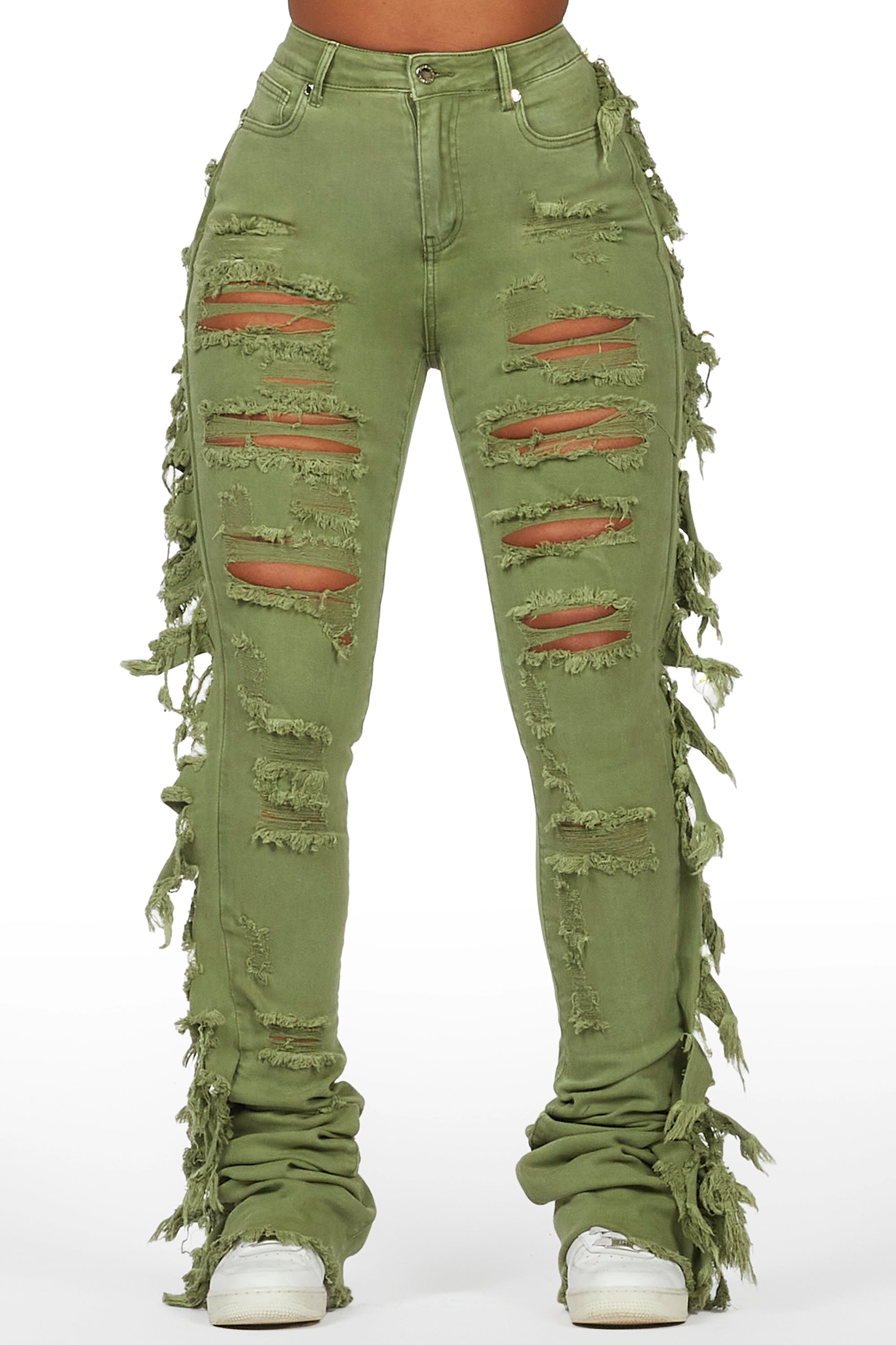 Cataleya Olive Super Stacked Jean