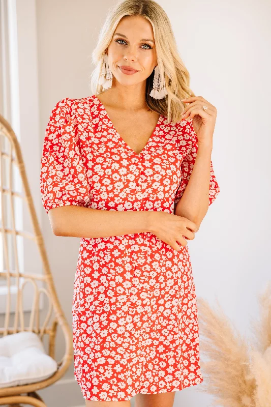 Step It Up Tomato Red Ditsy Floral Dress