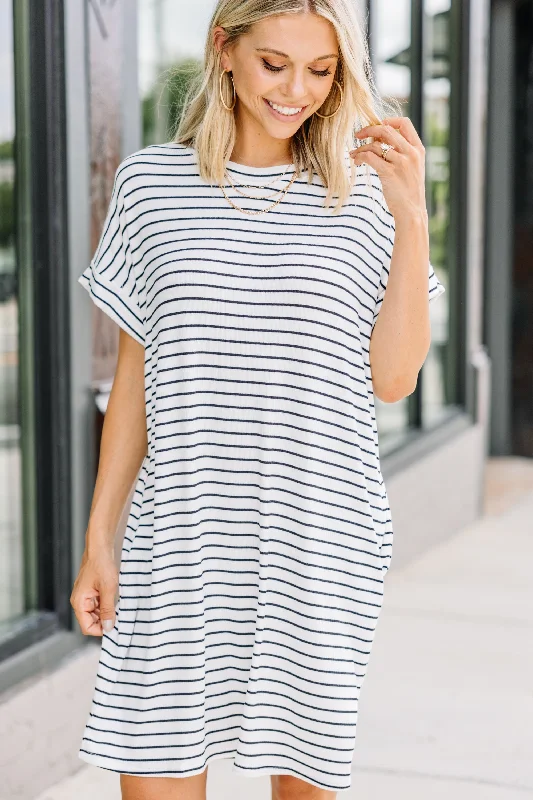 It's All Here White Striped T-shirt Dress