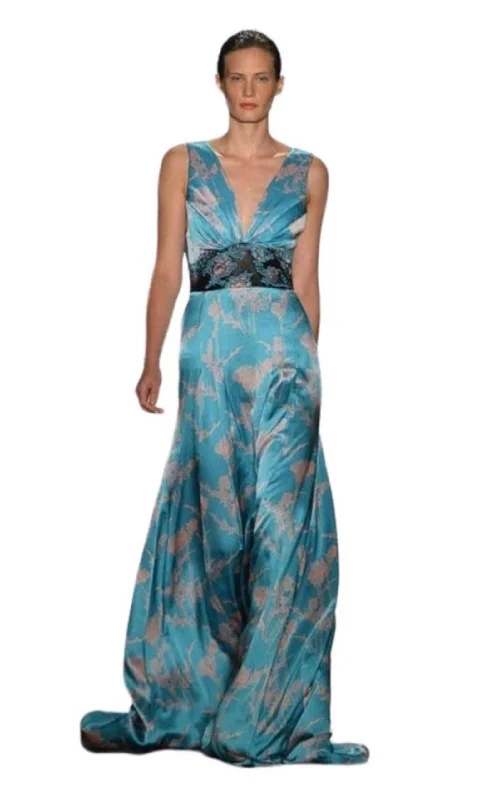 Azur Blue Coral Silk Gown