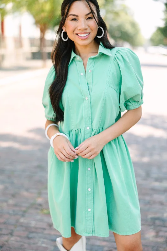 Well Known Green Denim Babydoll Dress