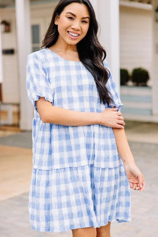 Pickin' Wild Flowers Light Blue Gingham Dress