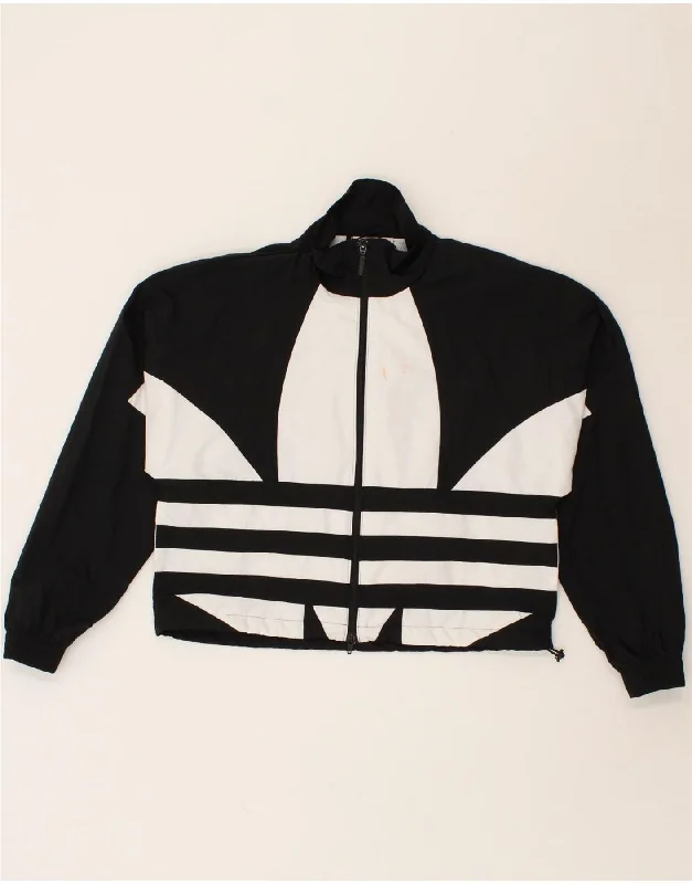 ADIDAS Womens Oversized Graphic Tracksuit Top Jacket UK 8 Small Black