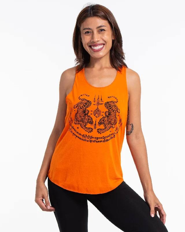 Womens Tiger Tattoo Tank Top in Orange