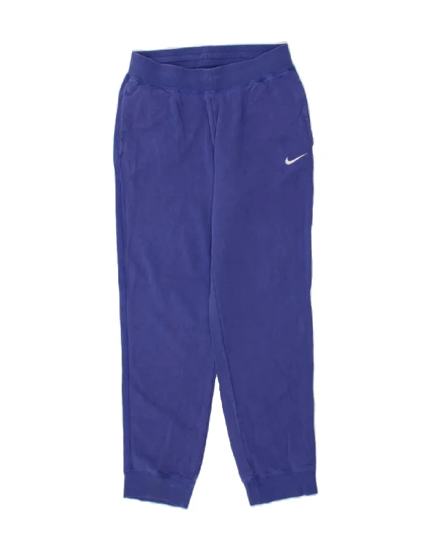 NIKE Womens Tracksuit Trousers Joggers UK 14 Medium Blue Cotton