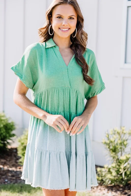 Keep On Moving Sage Green Ombre Linen Dress