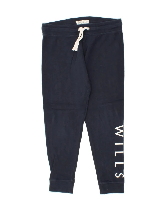 JACK WILLS Womens Tracksuit Trousers Joggers UK 12 Medium Navy Blue Cotton