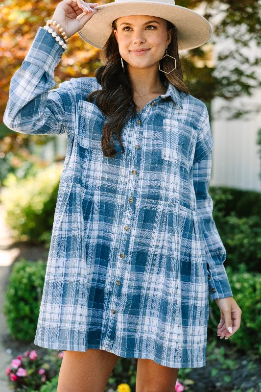 It's All Possible Blue Plaid Babydoll Dress