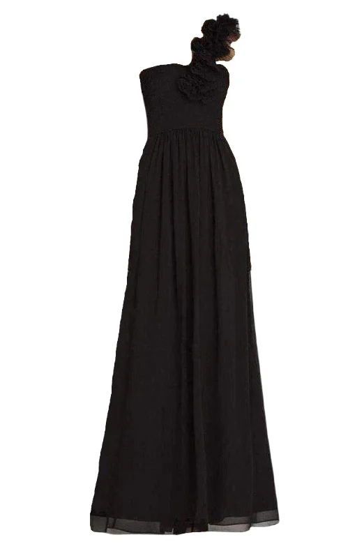 Black Silk Chiffon Patricia One Shoulder Dress