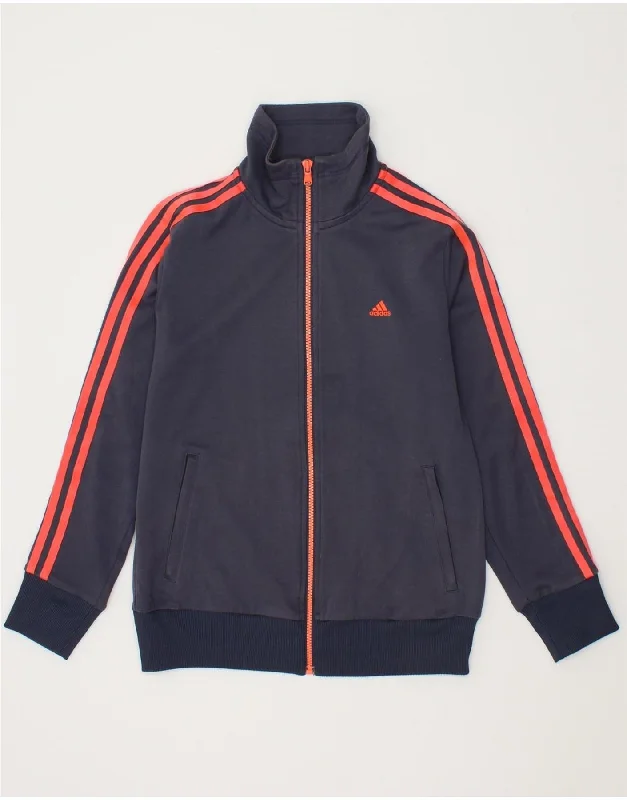 ADIDAS Womens Tracksuit Top Jacket UK 8/10 Small Navy Blue Cotton