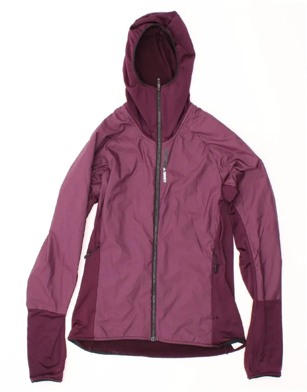 ADIDAS Womens Hooded Tracksuit Top Jacket UK 10 Small Maroon Polyester