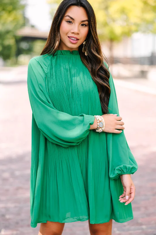 Express Your Joy Emerald Green Pleated Dress