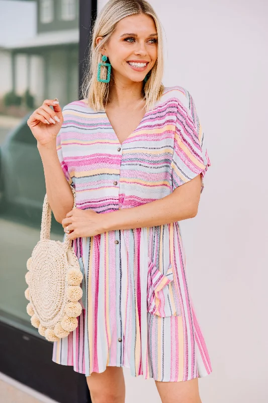 Can't Stop These Plans Hot Pink Striped Dress