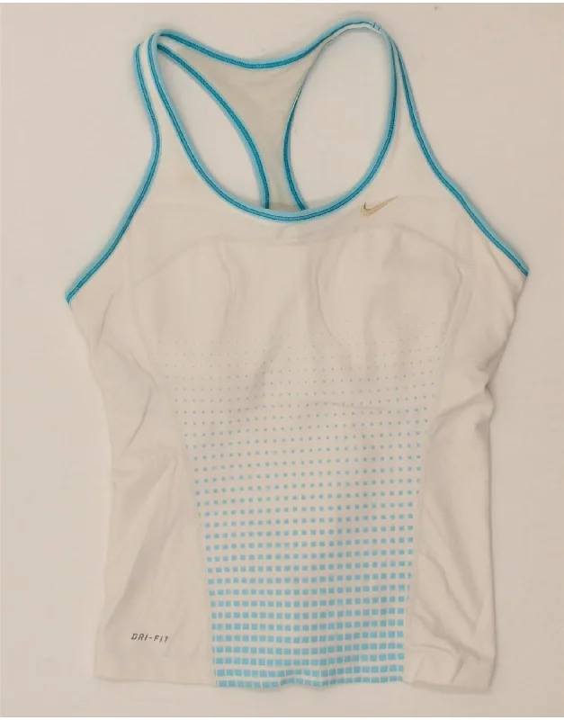 NIKE Womens Dri Fit Vest Top UK 8 Small White Geometric Cotton