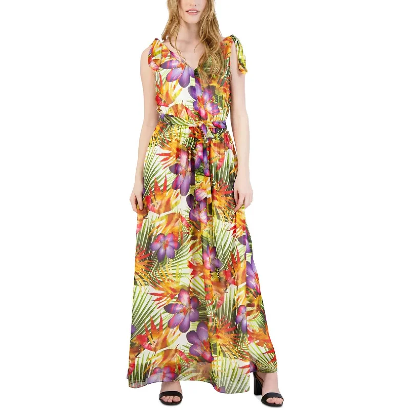 Donna Ricco Womens Printed Belted Maxi Dress