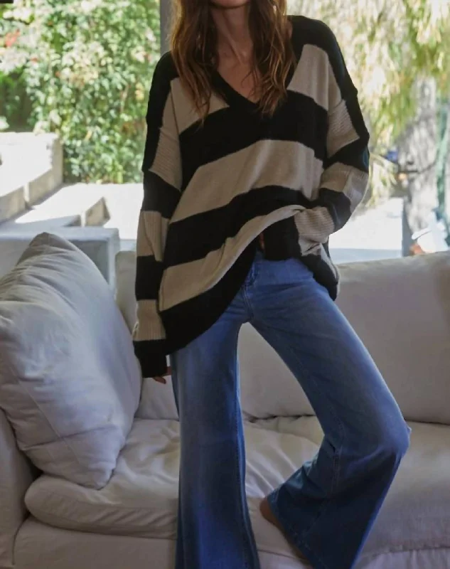 Esme Stripe Sweater In Black & Ivory